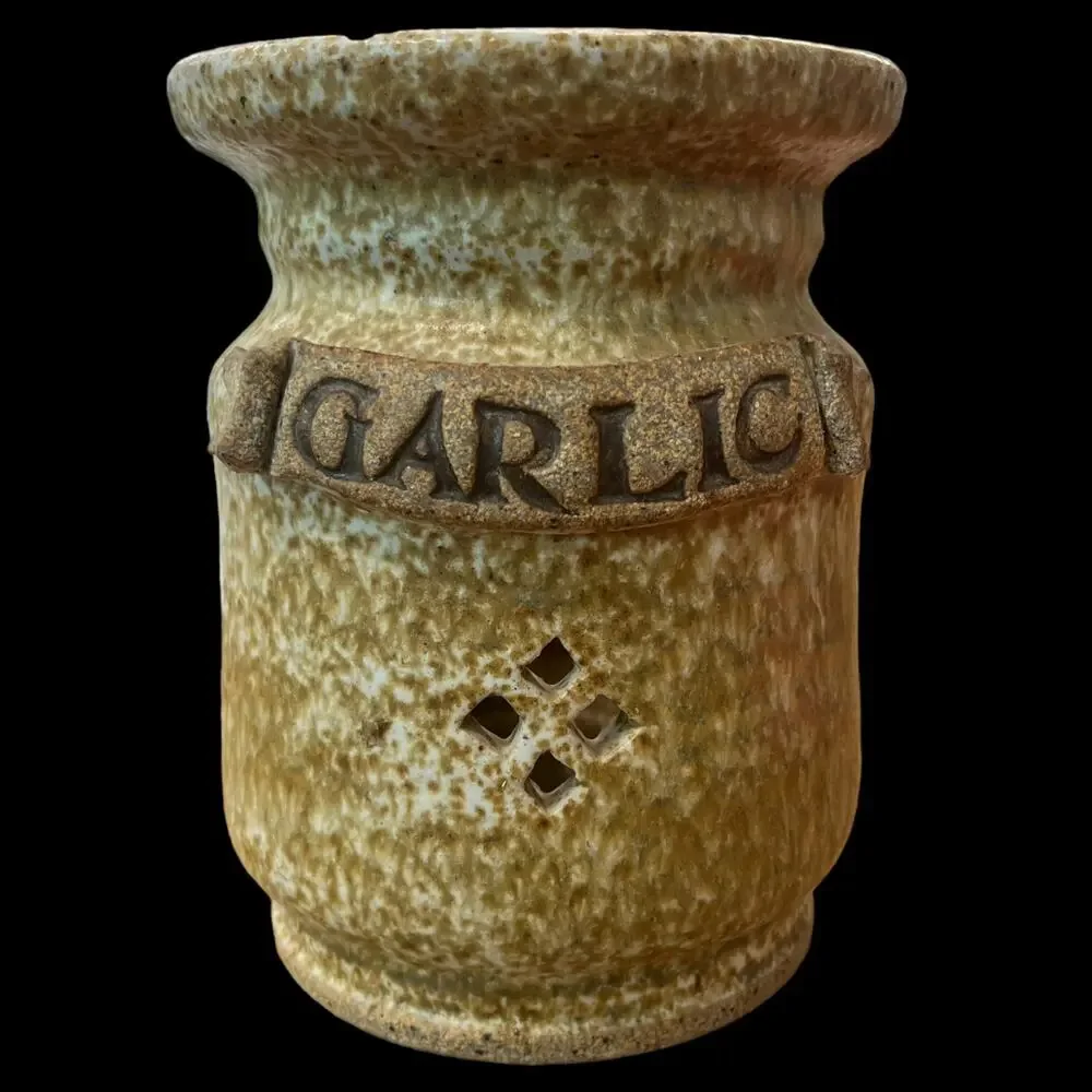 Foxlo Ceramic Handmade Vintage Clay Garlic Holder w/ Vents Cottage Granny Fairy